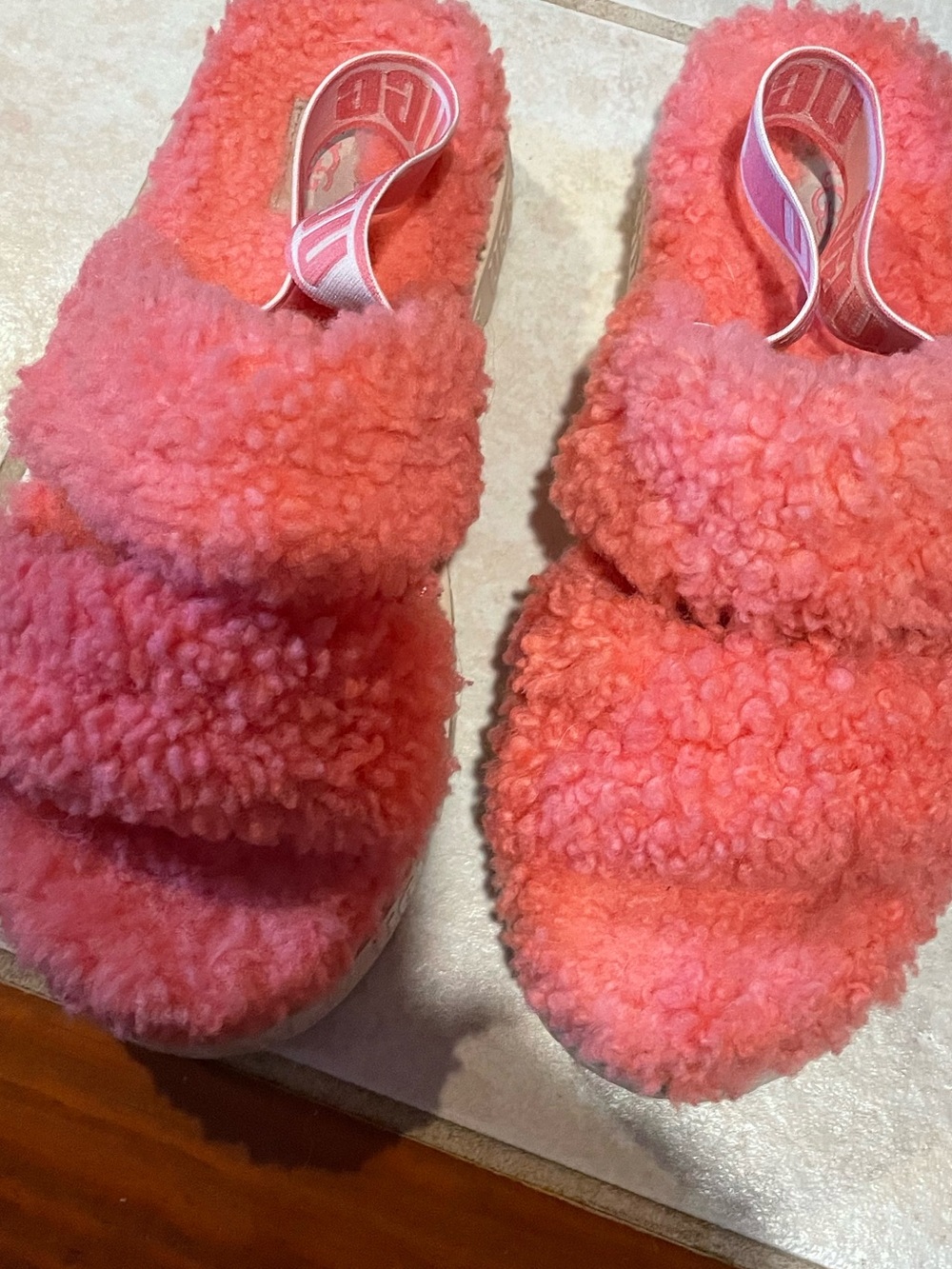 Ugg Pink Fuzzy Platform Slippers - size 8